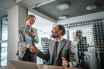 Business colleagues shaking hands making a successful deal