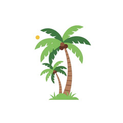 Fototapeta premium A simple graphic illustration of three palm trees on a small island
