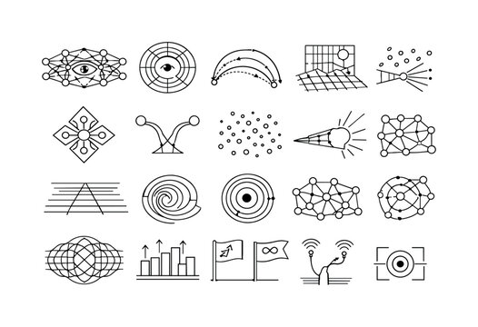 Line vector icons of investigating simulation plausibility while embedded: perception-channel nets, inference zones, causal-limit