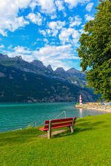 Fototapeta premium Hafen Unterterzen Gemeinde Quarten am Südufer des Walensees, Kanton St. Gallen