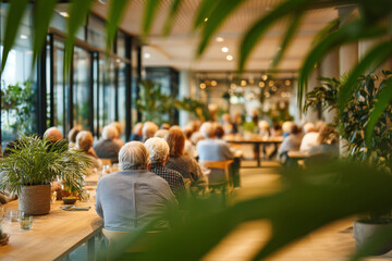 Obraz premium Diverse group shares wisdom at longevity workshop in modern urban space