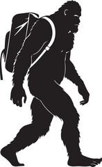 Naklejka premium Bigfoot Hiking with Backpack Silhouette