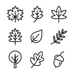 Thick line autumn leaf and tree icons set for modern seasonal graphics
