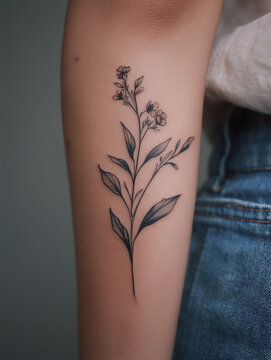 Minimal Botanical Tattoo with Fine Line Floral Design