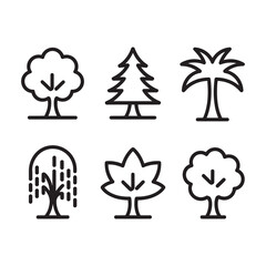 Different tree icons vector silhouette set for nature