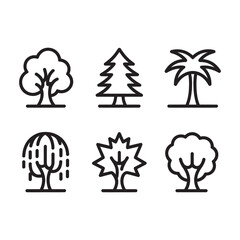 Collection of six stylized tree icons vector silhouette art