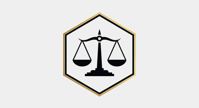 Symbol Of Legal Justice And Balance Depicted Within a Golden Geometric Hexagon