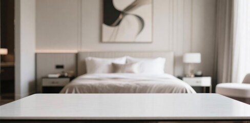 Modern Bedroom Interior with White Bed and Abstract Art