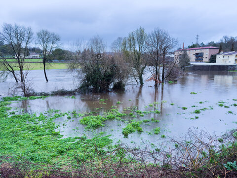 River rising over its banks ( Floods )