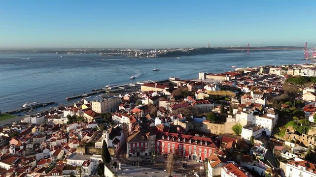 Lisbon Sunrise Grand Panorama &ndash; 25 de Abril Bridge, Castle and Alfama