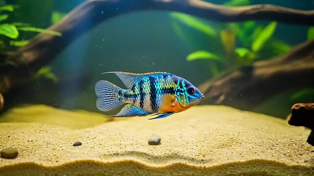 Colorful Fish Swimming in Aquarium Tank.