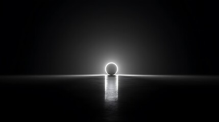 🖤 Minimalist concept of a small glowing sphere in pure black emptiness, balance between silence and existence, fine art style, 