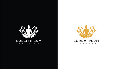 Zen Meditation Yoga Logo Design with Lotus Pose Nature Leaves for Wellness  Spiritual Brand Identity.