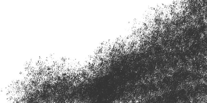 Dense Black Charcoal Grit Texture Diagonal Border and Gritty Ink Corner on White