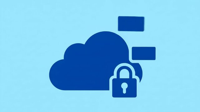 A minimalist blue cloud with a padlock symbolizes secure cloud storage solutions.