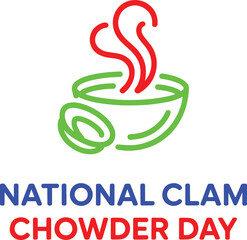 Obraz premium National clam chowder day text and coffee cup illustration on transparent background