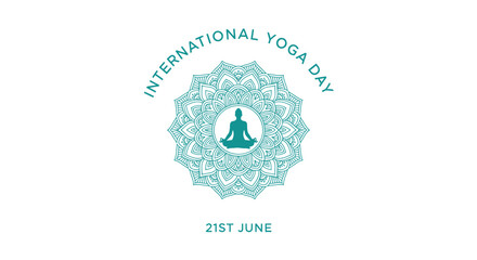 International Yoga Day logo, June 21st, teal mandala icon