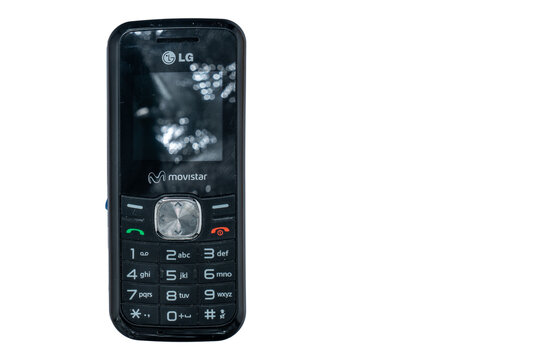 Madrid, spain 20 february 2026. Old lg movistar feature phone representing retro communication and vintage technology