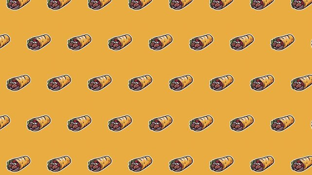 Seamless Shawarma Wrap Pattern Background, Cartoon Middle Eastern Street Food Animated Loopable Repeat Design