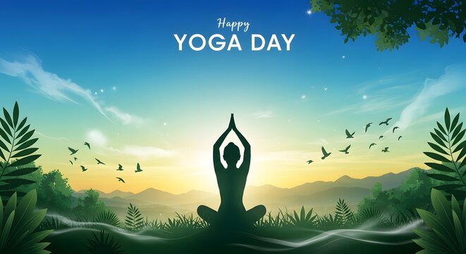 International yoga day celebrations with serene nature background