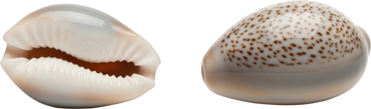 Two Cowrie Shells with Unique Patterns.