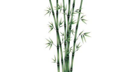 Obraz premium Several stalks of verdant bamboo rise against a stark white backdrop