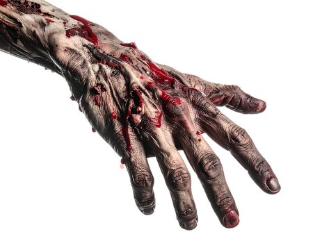 A bloody hand with wounds and blood