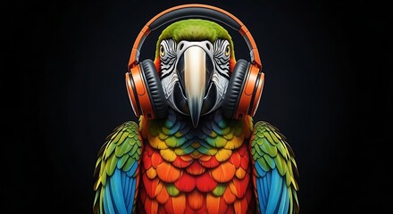 Colorful Parrot Wearing Headphones Digital Art Portrait