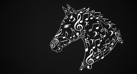 Horse Head Made of Musical Notes Line Art Illustration