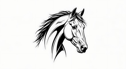 Black and White Horse Head Line Art Illustration