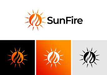 Obraz premium vector logo design icon fire with sun