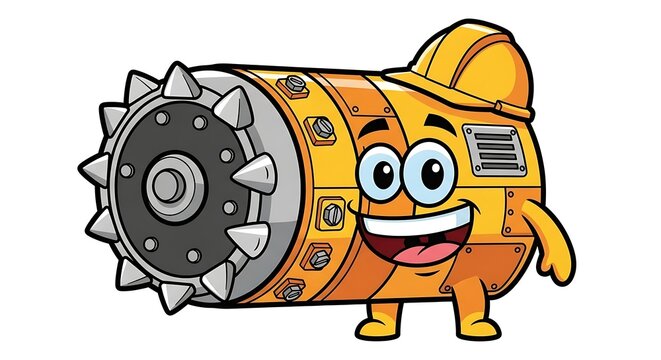 Smiling cartoon tunnel boring machine character.