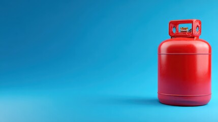 red gas canister on a blue background with copy space