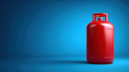 red gas canister on a blue background with copy space