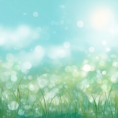 Fototapeta premium Sunny bokeh meadow with grass, sky, and diffused light