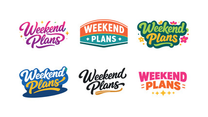 Fototapeta premium Clean modern holiday banner illustration displaying modern lettering logo set for Weekend Plans, professional logo-style