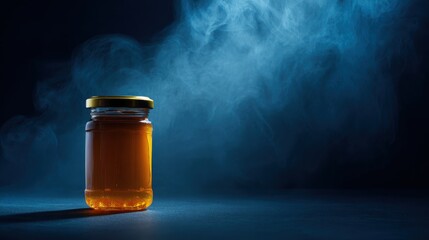 jar with honey on a dark blue background