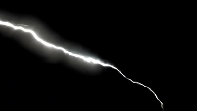 Luminous lightning bolt diagonally strikes across a stark black background