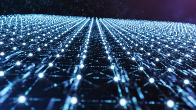 Abstract network connection background with glowing nodes data transmission across a cybernetic universe futuristic technology concept for innovation