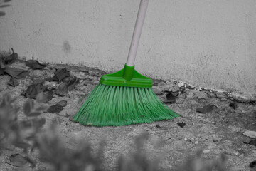 Broom with green bristles