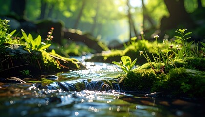 Forest stream sunlight