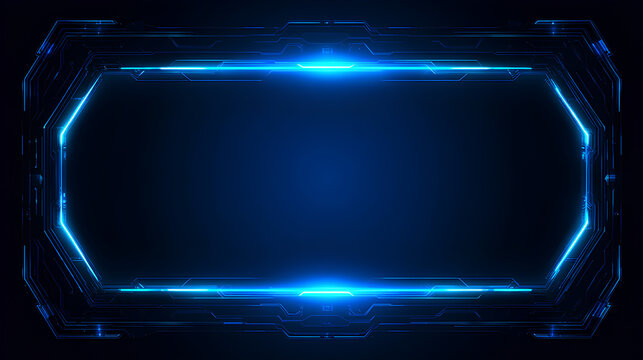 Futuristic holographic interface frame. Modern tech UI element. Technology sci-fi panel, glowing blue border virtual screen for digital dashboards Stock Vector