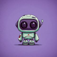 Fototapeta premium Funny cartoon android. Friendly Chibi Robot Character, Futuristic AI Android Mascot. Cute Miniature Bot on colorful Background