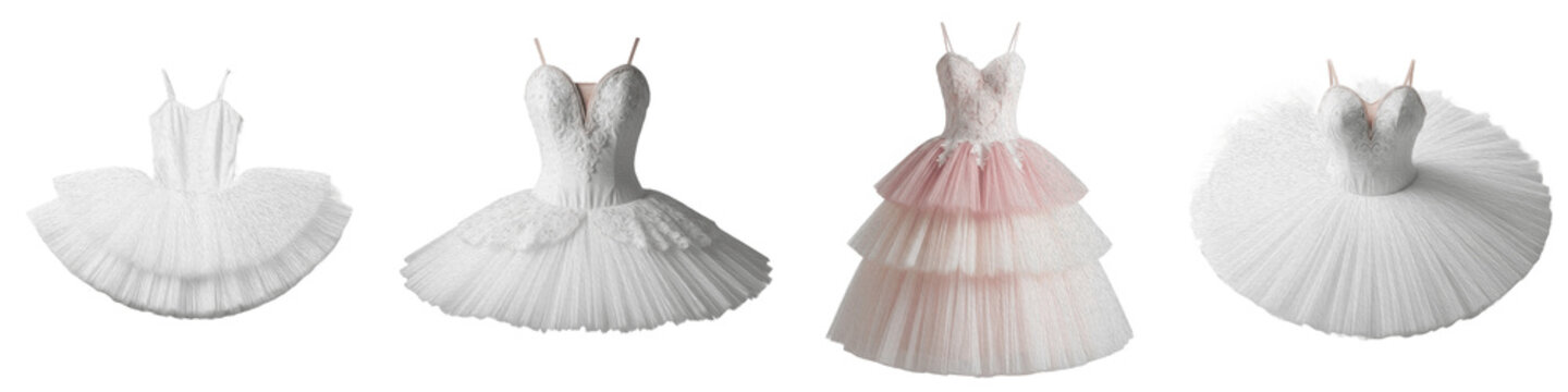 Professional Ballet Tutu Collection, Classical White and Pink Tulle Dance Dress, Romantic Ballerina Bodice, Performance Stage Costume, Isolated PNG