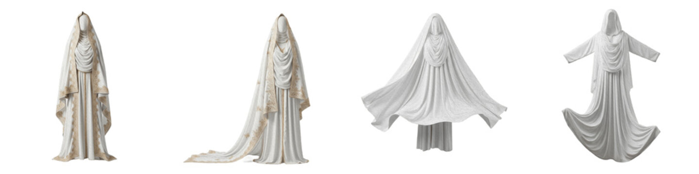 Traditional White Algerian Haik Set, Modest Maghreb Women Garment, Ethnic North African M'laya Wrap, Cultural Islamic Folk Dress, Isolated PNG, Heritage Textile, Algerian Fashion