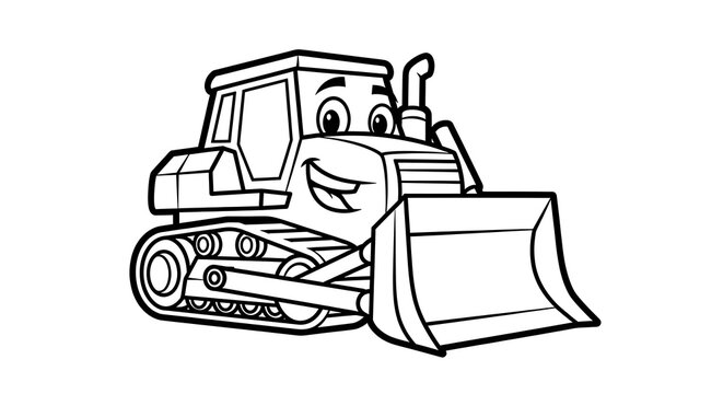 Smiling cartoon bulldozer with face.