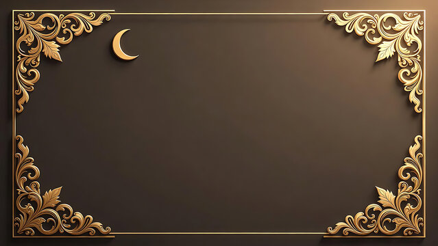 Islamic ramadan eid kareem corner frames with golden crescent moon and floral decoration on neutral beige background 3d render