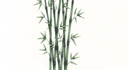 Obraz premium Watercolor painting of several bamboo stalks with green leaves, against a white background