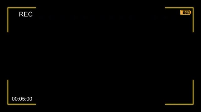 Digital camera recording interface showing recording interrupted message, system alert storage full warning, low battery indicator and paused timecode on dark background.