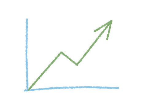 Chalk chart and up arrow icon in rough line style. This axis and plot element form a clear finance symbol. Chart graph provide an effective icon for financial data modern backgrounds.